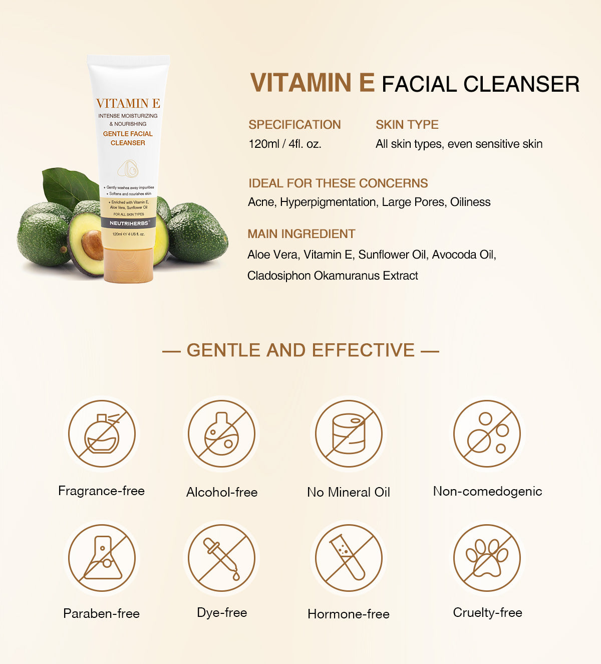 Facial Cleanser Supplier Vitamin E Intensive Moisture  Gentle Cleanser