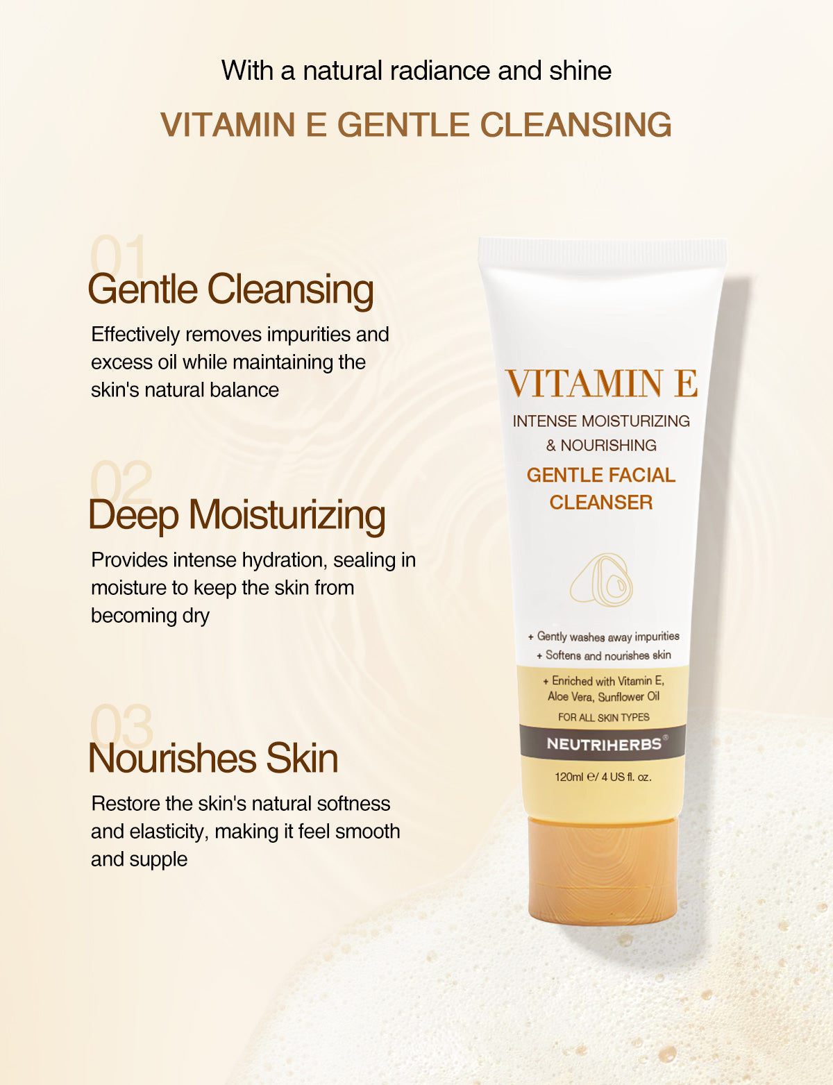 Facial Cleanser Supplier Vitamin E Intensive Moisture  Gentle Cleanser